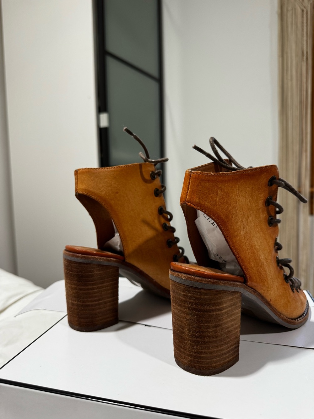 Jeffrey Campbell x Free People Lace-Up Open-Toe Leather Heels in Tan - Picture 3 of 16